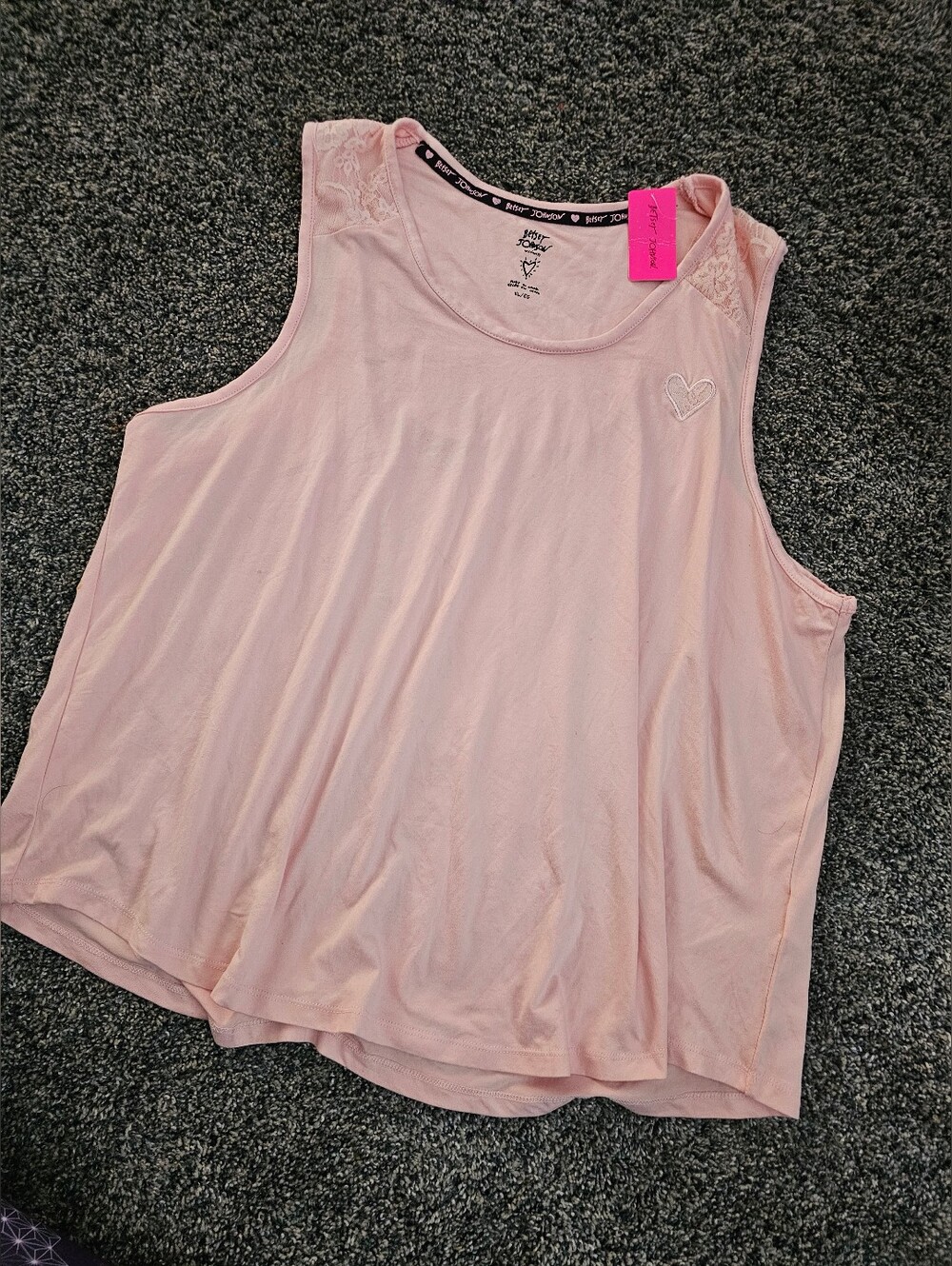 Soft Pink Sleeveless Lace-Accent Tank Top